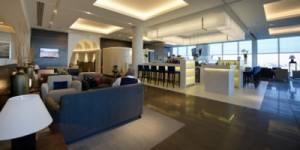 Panoramic views of the new Gulf Air Falcon Gold lounge at the London Heathrow Airport at Terminal 4