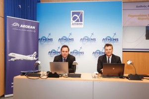 Οι κ.κ. Ευτύχιος Βασιλάκης, Αντιπρόεδρος της Aegean και Γιάννης Παράσχης, Γενικός Διευθυντής του Διεθνούς Αερολιμένα Αθηνών
