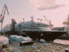 The cruise ship EXPLORA III docked at Fincantieri's Sestri Ponente shipyard in Genoa ahead of its delivery ceremony.