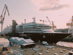 The cruise ship EXPLORA III docked at Fincantieri's Sestri Ponente shipyard in Genoa ahead of its delivery ceremony.