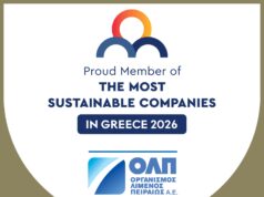 Διπλή διάκριση για την ΟΛΠ σε βιώσιμη ανάπτυξη και συμπερίληψη Badge marking PPA S.A. as a proud member of The Most Sustainable Companies in Greece 2026, with the PPA logo.