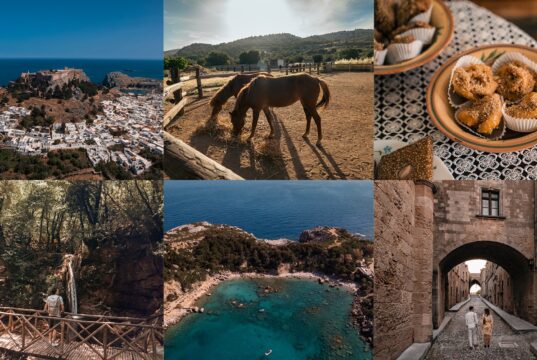 Συνθετική εικόνα με τη Λίνδο, άλογα της Ρόδου, τοπικά εδέσματα και σημεία του νησιού από τη δράση Rhodes Beyond Summer.